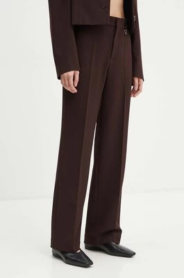 AERON spodnie damskie kolor brązowy proste high waist PFPA267511