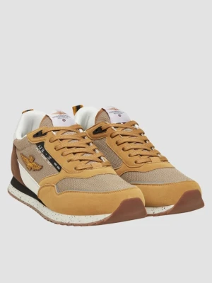 AERONAUTICA MILITARE Beżowo-brązowe sneakersy męskie ze skórą zamszową, Rozmiar 45