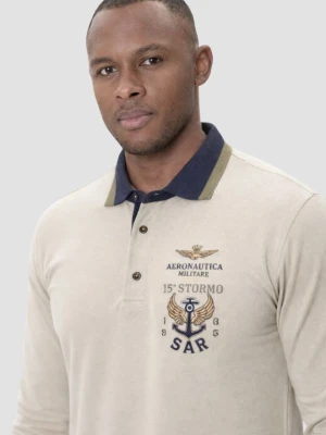 AERONAUTICA MILITARE Beżowy bawełniany męski longsleeve polo, Rozmiar L