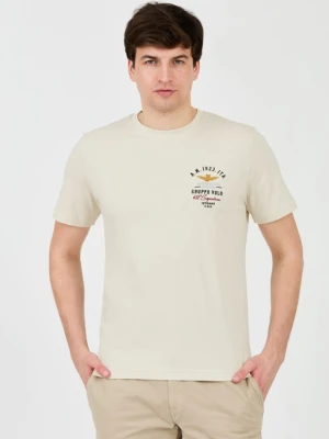AERONAUTICA MILITARE Beżowy bawełniany męski t-shirt Short Sleeve, Rozmiar M