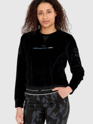 AERONAUTICA MILITARE Czarna welurowa bluza damska z wieloma zdobieniami