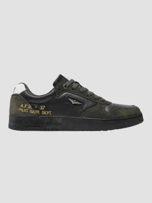 AERONAUTICA MILITARE Czarne męskie skórzane sneakersy A.F.B.