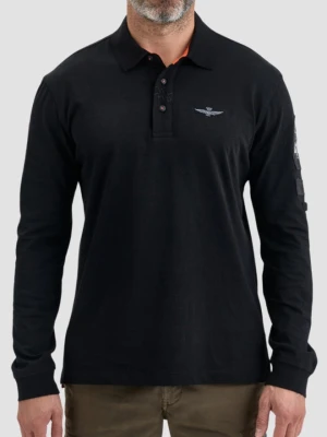 AERONAUTICA MILITARE Czarny longsleeve polo męski Eurofighter Typhoon