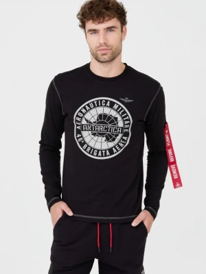 AERONAUTICA MILITARE Czarny męski bawełniany longsleeve, Rozmiar M