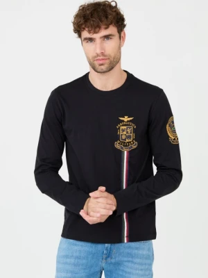 AERONAUTICA MILITARE Czarny męski longsleeve bawełniany, Rozmiar L