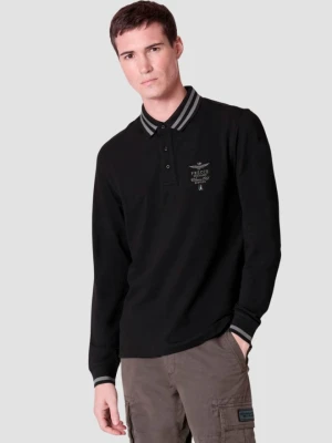 AERONAUTICA MILITARE Czarny męski longsleeve polo Frecce Tricolori, Rozmiar XXL