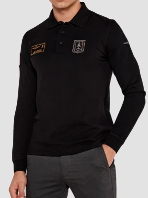 AERONAUTICA MILITARE Czarny męski longsleeve polo Piqué Patches, Rozmiar M