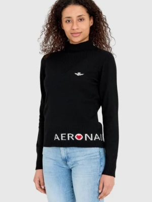 AERONAUTICA MILITARE Czarny sweter damski z domieszką kaszmiru, Rozmiar M