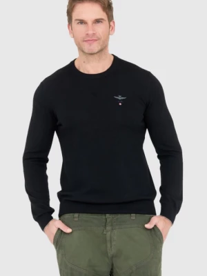 AERONAUTICA MILITARE Czarny sweter męski z wełny merynosa