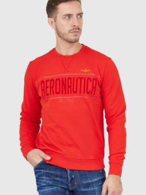 AERONAUTICA MILITARE Czerwona bluza męska z aksamitnym logo