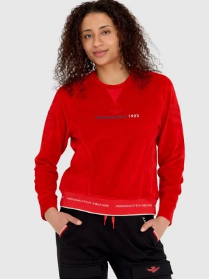 AERONAUTICA MILITARE Czerwona welurowa bluza damska z wieloma zdobieniami