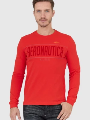 AERONAUTICA MILITARE Czerwony longsleeve męski z aksamitnym logo