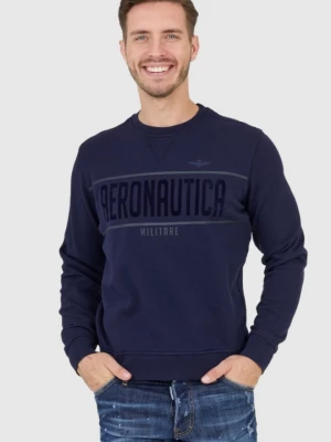 AERONAUTICA MILITARE Granatowa bluza męska z aksamitnym logo
