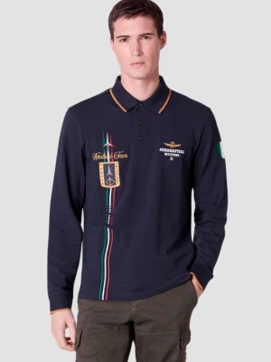 AERONAUTICA MILITARE Granatowa męska koszulka polo Piqué, Rozmiar L