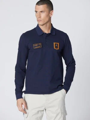 AERONAUTICA MILITARE Granatowe męskie polo z długim rękawem Piqué, Rozmiar 3XL