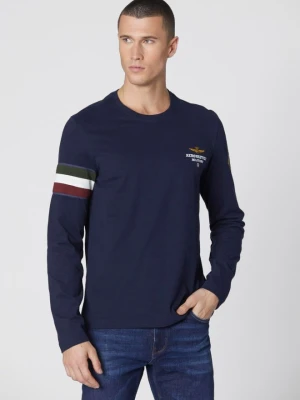 AERONAUTICA MILITARE Granatowy longsleeve męski Crew neck, Rozmiar M