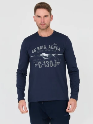 AERONAUTICA MILITARE Granatowy męski bawełniany longsleeve 46th Air Brigade, Rozmiar M