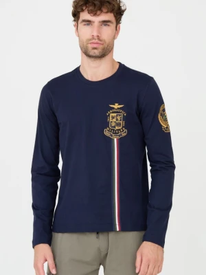AERONAUTICA MILITARE Granatowy męski bawełniany longsleeve, Rozmiar XL
