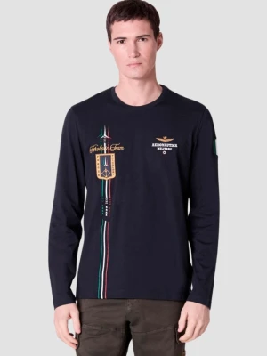 AERONAUTICA MILITARE Granatowy męski longsleeve Crew neck, Rozmiar M