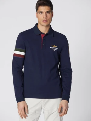AERONAUTICA MILITARE Granatowy męski longsleeve polo Jersey, Rozmiar XXL