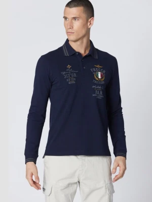 AERONAUTICA MILITARE Granatowy męski longsleeve polo P.A.N.