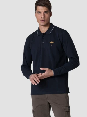 AERONAUTICA MILITARE Granatowy męski longsleeve polo, Rozmiar XL