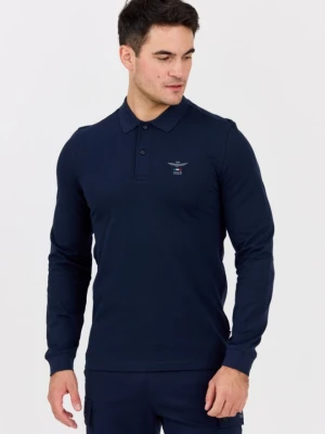 AERONAUTICA MILITARE Granatowy męski longsleeve polo, Rozmiar XXL