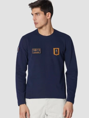 AERONAUTICA MILITARE Granatowy męski longsleeve With Patches, Rozmiar M
