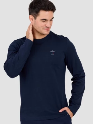 AERONAUTICA MILITARE Granatowy męski longsleeve z drobnym logo