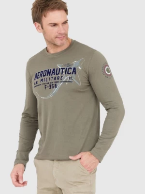 AERONAUTICA MILITARE Khaki longsleeve męski z dużym aksamitnym logo