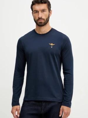 Aeronautica Militare longsleeve bawełniany kolor granatowy gładki TS2390UJ00372