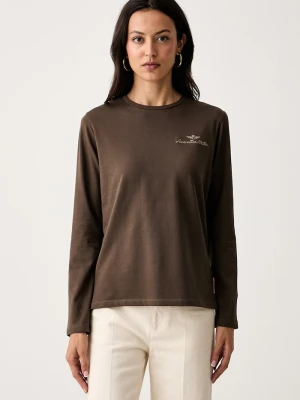 Aeronautica Militare longsleeve damski z bawełną brązowy