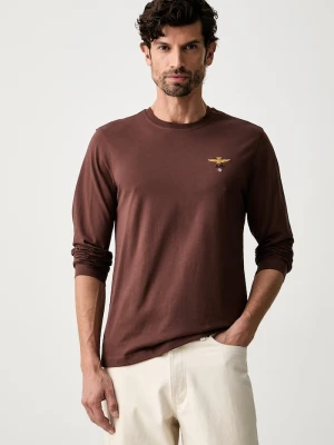 Aeronautica Militare longsleeve męski bawełniany brązowy