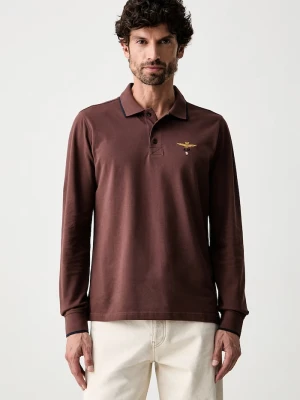 Aeronautica Militare longsleeve męski bawełniany brązowy