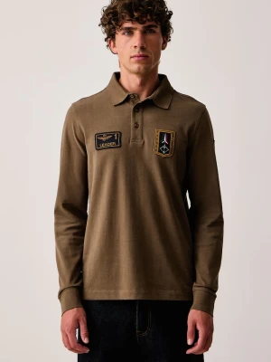 Aeronautica Militare longsleeve męski bawełniany brązowy