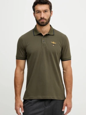 Aeronautica Militare polo bawełniane męski kolor zielony gładki PO1308UP00082