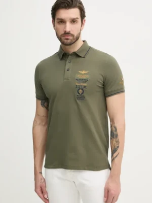 Aeronautica Militare polo męski kolor zielony z aplikacją PO1853P191