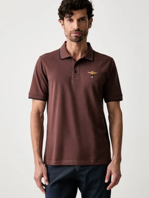 Aeronautica Militare polo męskie bawełniane brązowy