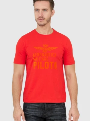 AERONAUTICA MILITARE Pomarańczowy bawełniny t-shirt męski z aksamitnym logo, Rozmiar M