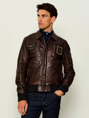 Aeronautica Militare Skórzana kurtka | Regular Fit brązowy