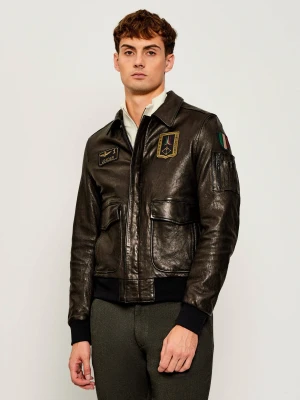Aeronautica Militare Skórzana kurtka | Regular Fit czarny