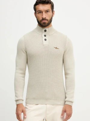 Aeronautica Militare sweter bawełniany męski kolor beżowy lekki z półgolfem MA1572UL00409