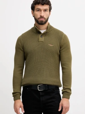 Aeronautica Militare sweter bawełniany męski kolor zielony lekki z półgolfem MA1572UL00409