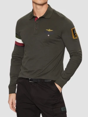AERONAUTICA MILITARE Szarozielony męski longsleeve polo Tricolor, Rozmiar M