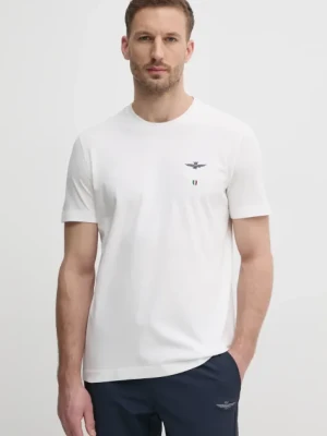 Aeronautica Militare t-shirt bawełniany męski kolor biały z aplikacją TS2377J633