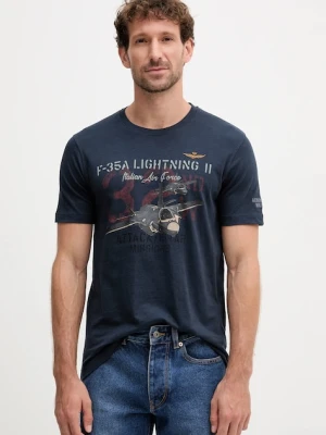 Aeronautica Militare t-shirt bawełniany męski kolor granatowy wzorzysty TS2472UJ00708
