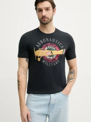 Aeronautica Militare t-shirt bawełniany męski kolor granatowy z nadrukiem TS2414J641