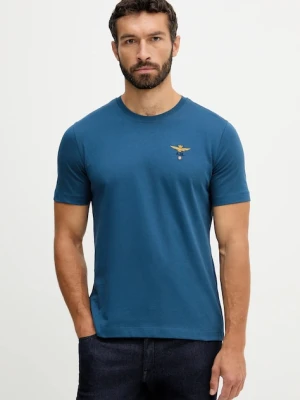 Aeronautica Militare t-shirt bawełniany męski kolor niebieski z aplikacją TS1580UJ00372
