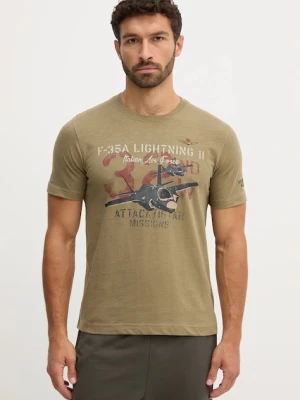 Aeronautica Militare t-shirt bawełniany męski kolor zielony wzorzysty TS2472UJ00708