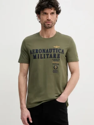 Aeronautica Militare t-shirt bawełniany męski kolor zielony z aplikacją TS2401J592
